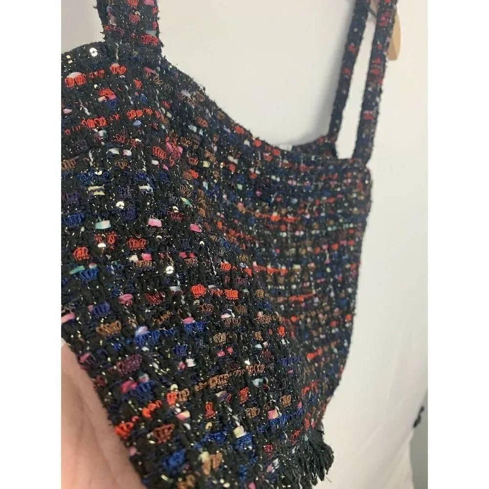 Women’s Line + Dot Multi Color Anya Tweed Crop Top Fringe S